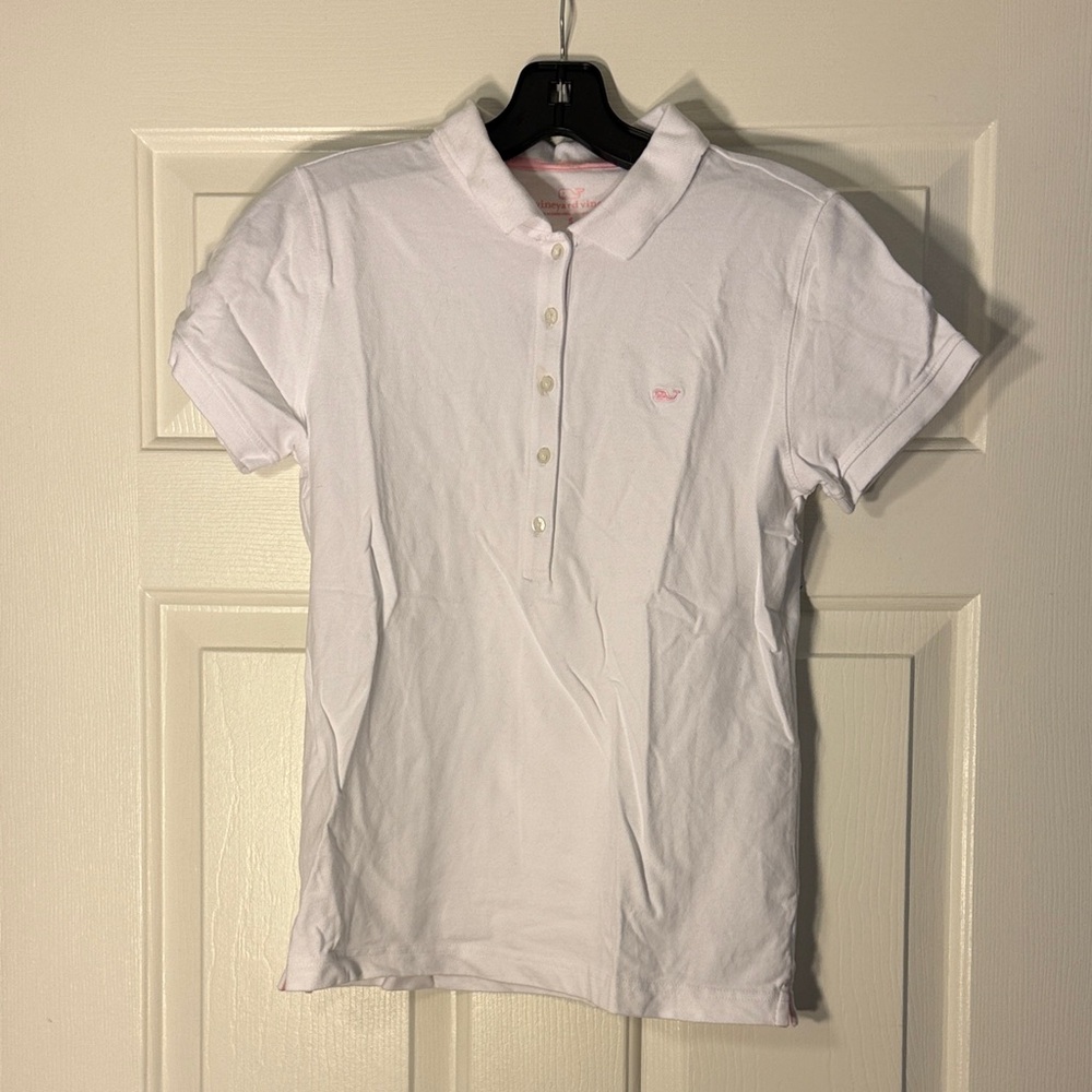 Vineyard Vines Small White Polo Shirt with Pink Logo
